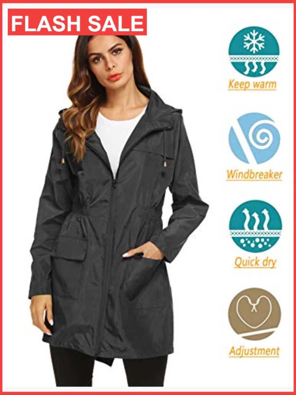 Waterproof Lightweight Rain Jacket Hooded Active Outdoor Anorak - Picture 3 of 7